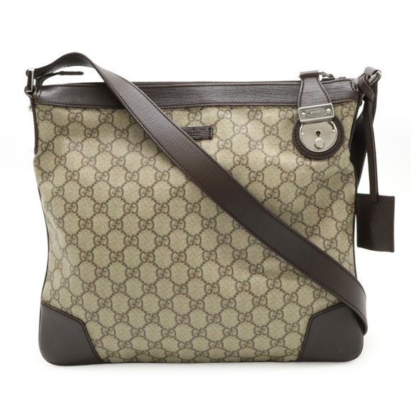 GUCCI GG Supreme Shoulder Bag Nylon Canvas Leather Beige Dark Brown 148476 - Picture 1 of 9